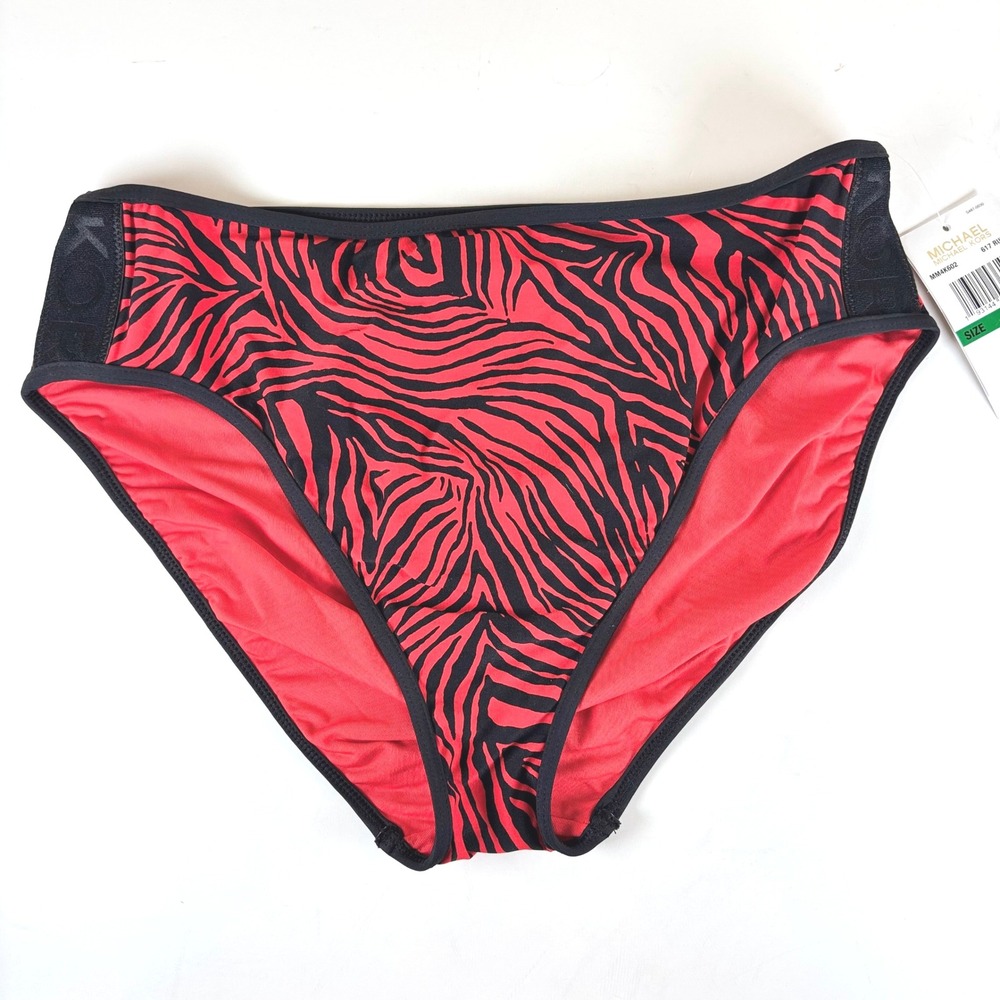 MICHAEL Michael Kors Bikini Bottom Women L Ruby Zebra High Waist High Leg NWT